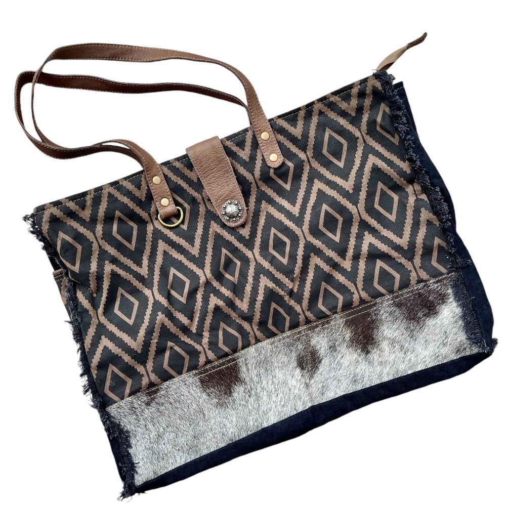 Myra Bag Black Cowhide Weekender Bag